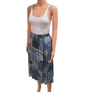 Blue Pleated Midi A-Line Skirt for Casual Wear (New)